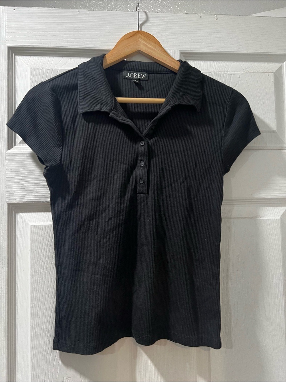 J. Crew Black Ribbed Polo Tee